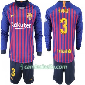 Camisolas de Futebol FC Barcelona Pique 3 Criança Equipamento Principal 2018/19 Manga Comprida